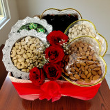 Premium Gift Box with Dry Nuts, Chocolates & Roses