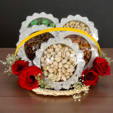 Premium Dry Nuts & Roses in a Basket JNK-5385