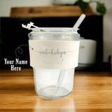 Personalized White Glass Sipper – 400ml with Straw & Lid HSL-102