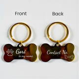 Personalized Golden Metallic Bone-Shaped Leash Charm with Contact Details PG1119-2