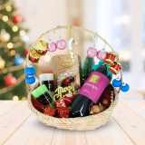 Christmas Gift Basket with Red Wine 750ml & Decor Items JNK-5437