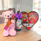 Red Wine 750ml with Teddy & Greeting Card JNK-5486