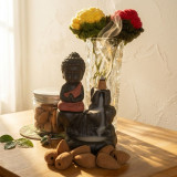 Crochet Roses in Crystal Vase & Buddha Incense Burner Gift Set