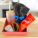 Elegant Gift Box with Personalized Glass Can, Shawl & Chocolates for Her