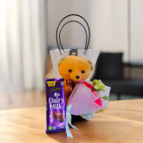 Carnation Flower Bouquet, Teddy & Chocolate Bag