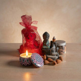 Buddha Incense, Teddy Basket & Floral Candle Gift Set