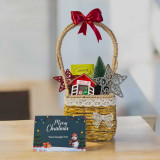 Christmas Gift Basket with Lighting House & Artificial Pin Tree JNK-5687