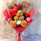 Romantic Teddy Bouquet with Crochet Flowers SK-1483