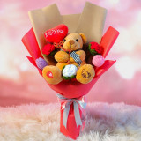 Romantic Teddy Bouquet with Crochet Flowers