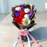 Charming Bouquet with Teddy Keyring, Chocolates & Flowers JNK-5700