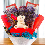 Premium Heart Pillow Teddy Bouquet with Gypsy Flowers SK-1485