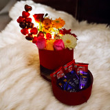 LED Lights Charming Gift Box with Teddy, Chocolates & Floral Decor