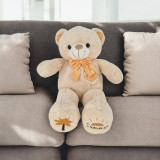 Adorable Cream Teddy Bear with Peach Design & Bow
