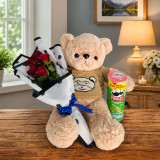 Cute Teddy, 5 Red Roses & Pringles Gift Set