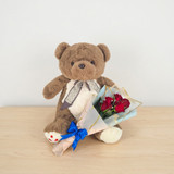 Teddy Bear Surprise with 5 Red Roses