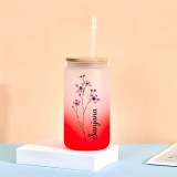 Name Printed Frosted Red Can Bottle – Floral Style