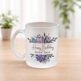 Happy Birthday Floral Design Frosted Mug with Name Printed SPM-379