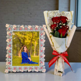 Personalized Photo Frame with 5 Red Roses Bouquet SPM-430