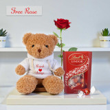 Valentine Gift: Personalized Teddy & Lindt Lindor with FREE Rose SPM-442