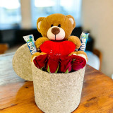 Romantic Teddy, Chocolates & Roses Gift Box JNK-5924