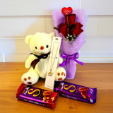 Adorable Teddy, Chocolates, Rose Bouquet & Necklace Gift Set BPL-799