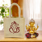 Lord Ganesha Jute Bag & Modak Statue Gift Set
