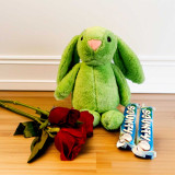 Fluffy Bunny with Roses & Bounty Chocolates Gift Set BPL-804
