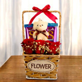 Teddy Keyring with Roses & Chocolates Basket JNK-6015