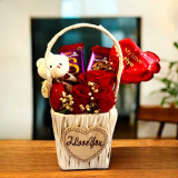 Teddy Keyring, Chocolates & Roses Gift Basket JNK-6016