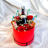 Classic Romance: Red Wine 750ml with Chocolates & Roses JNK-6035