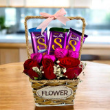 Love Delight: Chocolates & Roses Basket JNK-6042