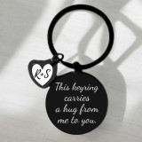 Round Metal Keyring With Couple's Name Printed on Mini Heart Design JNK-6053