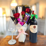 Red Wine, Roses, Chocolates & Lovely Necklace Gift Set For Her