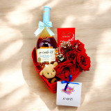 Anniversary Gift Box with White Wine 750ml & Roses JNK-6066