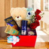 Premium Love Gift for Him with Vodka, Perfume, Teddy & Roses JNK-6093