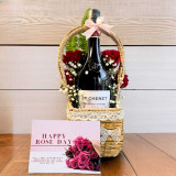 Rose Day Gift Basket with Red Wine 750ml & Roses JNK-6112