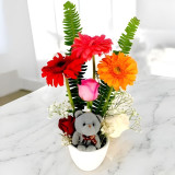 Ceramic Pot with Flowers & Teddy Keyring