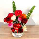 Ceramic Pot with Multicolor Flowers & Balloon