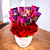 Premium Chocolate and Roses Bouquet with Custom NameI n Ceramic Pot SK-1553