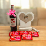 Personalized LED Heart Photo Frame Gift Set with Chocolates & 750ml Red Wine SK-1567