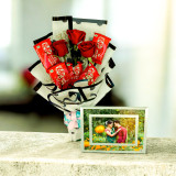 Crystal Photo Frame with Rose & Chocolate Bouquet