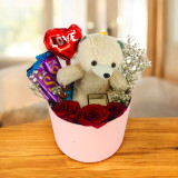 Warm Hugs Gift Box: Teddy, Chocolates, Candle & Roses