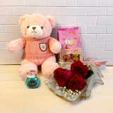 Cuddly Teddy, Rose Bouquet, Candle & Chocolate Gift Combo BPL-866