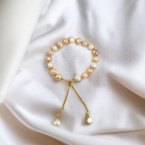 Stylish Adjustable Bracelet Featuring Pink and White Pearls