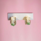 Trendy Gold Half-Hoop Earrings with Clear and Green Crystal JR-322