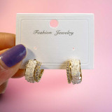 Chic Gold-Tone Half-Hoop Earrings Featuring Clear Finish & Pink Crystals JR-323