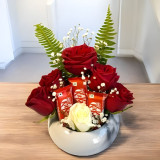 Roses with Chocolates in a Marble Pot