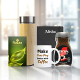Coffee & Tea Gift Set with Personalized Notebook, Mug & Bamboo Bottle SK-1626