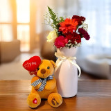 Pink Vase Flower Arrangement with Cute Teddy BPL-879