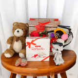 Special Gift Hamper with Teddy, Raffaello, Scented Candle & Crochet Flower Bouquet SK-1635